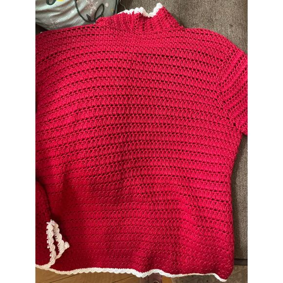 Monterey Bay Retro Cardigan Open Knit Sz XL Red Open Knit Sweater Grannycore - Picture 9 of 12